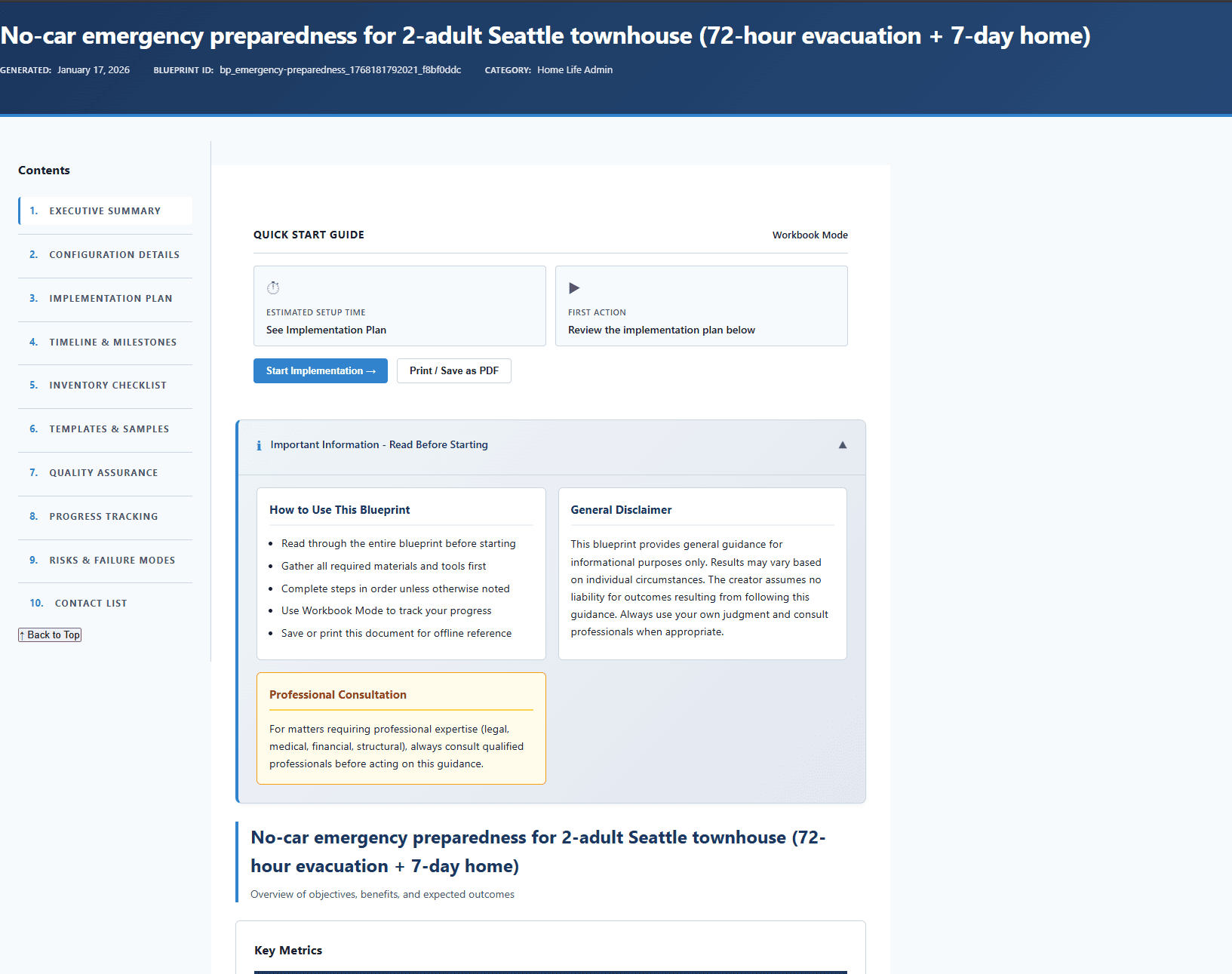 Professional Networking Plan (Long-Game) overview showing personalized blueprint structure